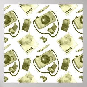 Vintage seamless hipster sepia pattern consisting  poster