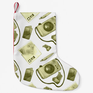 Vintage seamless hipster sepia pattern consisting small christmas stocking