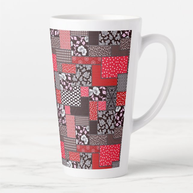 Vintage Seamless Patchwork Pattern Latte Mug (Right)
