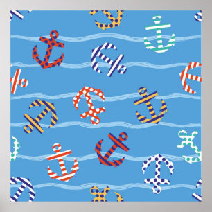 Vintage Seamless pattern anchor on a background of Poster