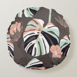 Vintage Seamless pattern. Contemporary tropical fl Round Cushion
