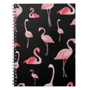 vintage seamless pattern Cute flamingos on black b Notebook