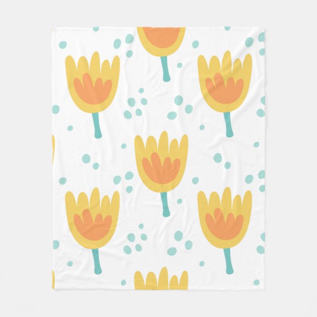 Vintage seamless pattern,  cute flowers pattern70s fleece blanket (Front)