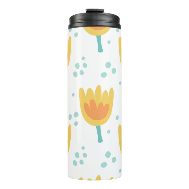 Vintage seamless pattern,  cute flowers pattern70s thermal tumbler (Front)
