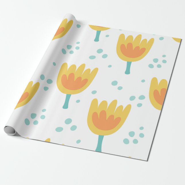 Vintage seamless pattern,  cute flowers pattern70s wrapping paper (Unrolled)