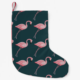 vintage seamless pattern Flamingos on blue backgro Small Christmas Stocking