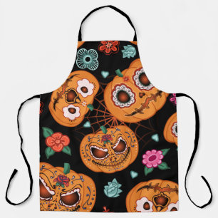vintage seamless pattern for Halloween. Pumpkin, f Apron