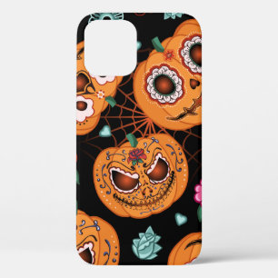 vintage seamless pattern for Halloween. Pumpkin, f iPhone 12 Case