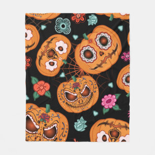 vintage seamless pattern for Halloween. Pumpkin, f Fleece Blanket
