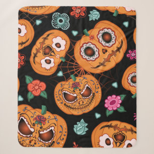 vintage seamless pattern for Halloween. Pumpkin, f Sherpa Blanket