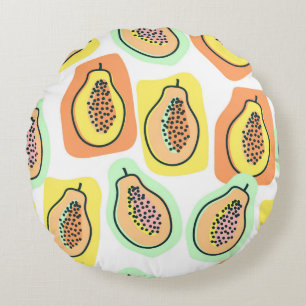 Vintage seamless pattern hand-drawn papaya fruit. round cushion
