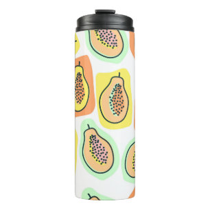 Vintage seamless pattern hand-drawn papaya fruit. thermal tumbler
