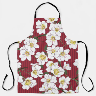 vintage Seamless Pattern Hand Drawn white garden f Apron