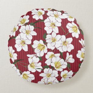 vintage Seamless Pattern Hand Drawn white garden f Round Cushion