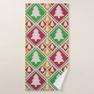 vintage seamless pattern of christmas tree bath towel