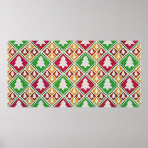 vintage seamless pattern of christmas tree poster