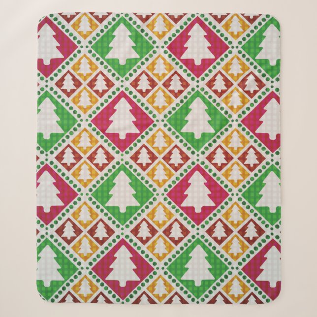 vintage seamless pattern of christmas tree sherpa blanket (Front)