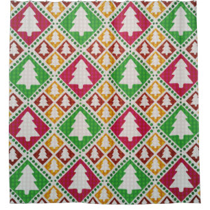 vintage seamless pattern of christmas tree shower curtain