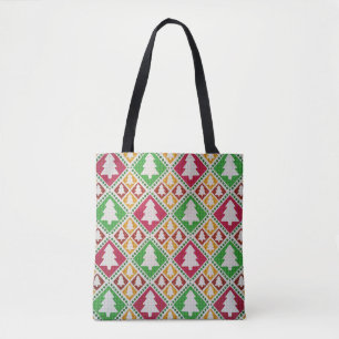 vintage seamless pattern of christmas tree tote bag