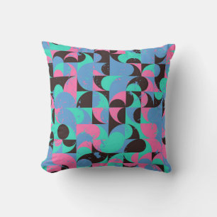 Vintage seamless pattern tiles in black, neon pink cushion