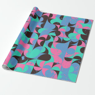 Vintage seamless pattern tiles in black, neon pink wrapping paper