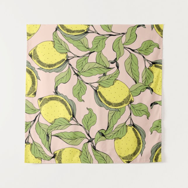 Vintage seamless pattern with branches and lemons. tapestry (Front)
