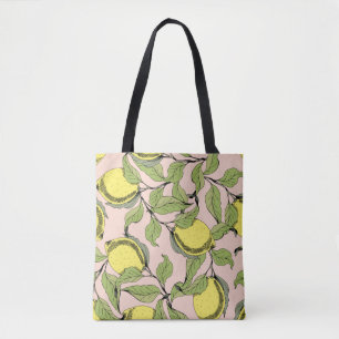 Vintage seamless pattern with branches and lemons. tote bag