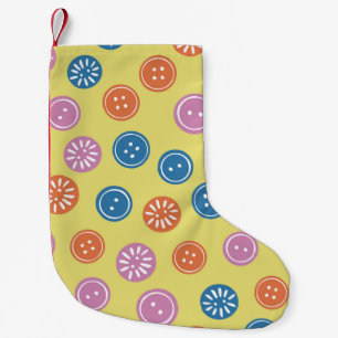 Vintage seamless pattern with buttons on a yellow small christmas stocking