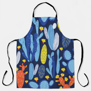 vintage seamless pattern with cactus on dark blue apron