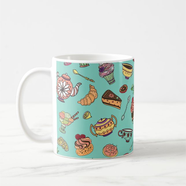 vintage seamless pattern with cakes coffee mug (Left)