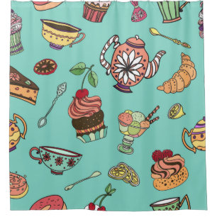 vintage seamless pattern with cakes shower curtain