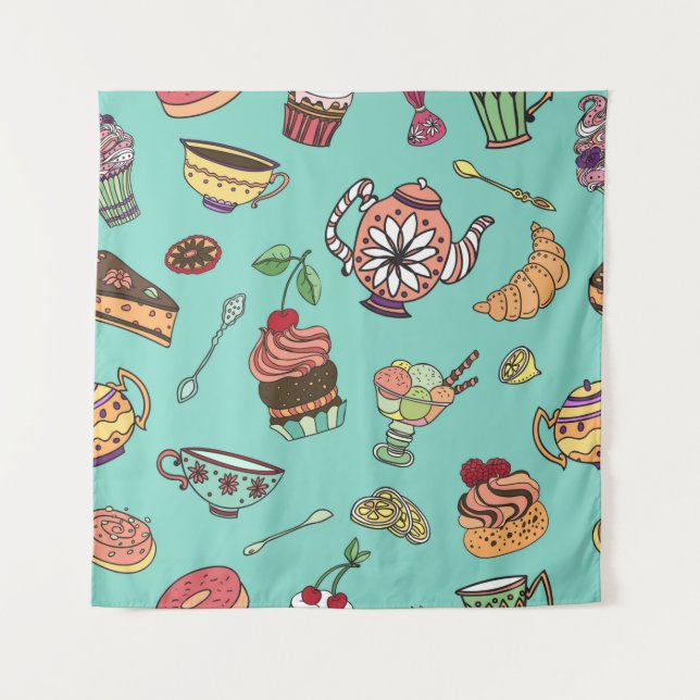 vintage seamless pattern with cakes tapestry (Front)