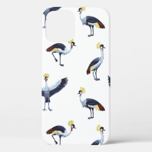 Vintage seamless pattern with crowned crane birds. iPhone 12 case
