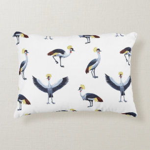 Vintage seamless pattern with crowned crane birds. decorative cushion