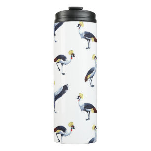 Vintage seamless pattern with crowned crane birds. thermal tumbler