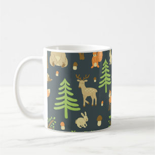 vintage seamless pattern with cute images of bear, coffee mug