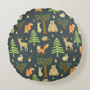 vintage seamless pattern with cute images of bear, round cushion