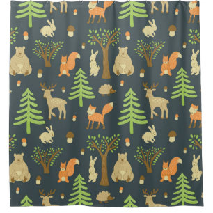 vintage seamless pattern with cute images of bear, shower curtain