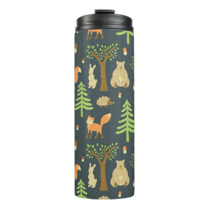 vintage seamless pattern with cute images of bear, thermal tumbler