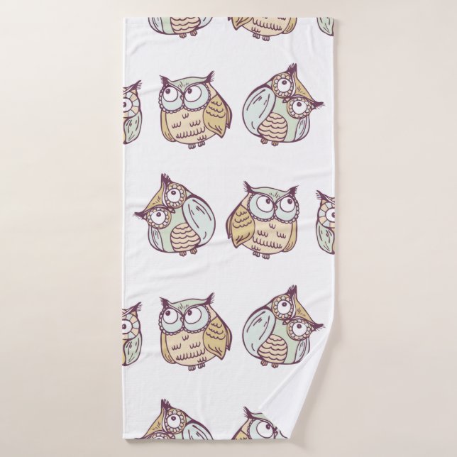 vintage seamless pattern with cute owls bath towel (Bath Towel)