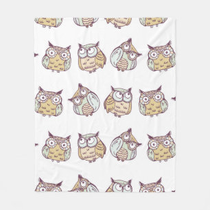 vintage seamless pattern with cute owls fleece blanket