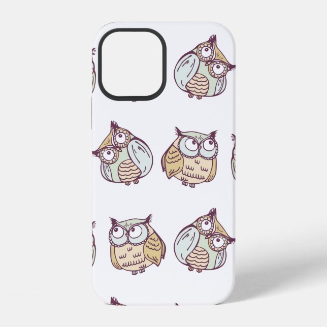 vintage seamless pattern with cute owls iPhone case (Back)