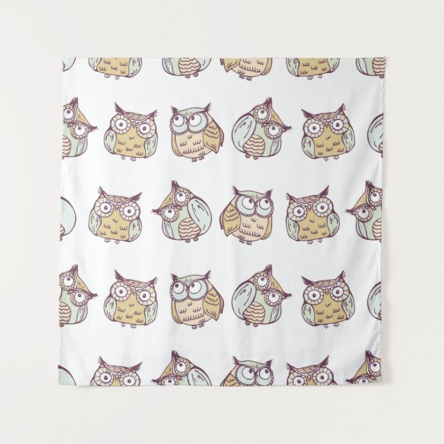 vintage seamless pattern with cute owls tapestry (Front)