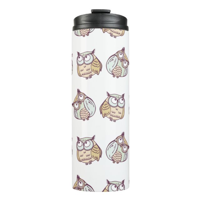 vintage seamless pattern with cute owls thermal tumbler (Front)
