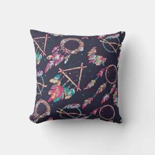vintage Seamless Pattern with Different Dream Catc Cushion