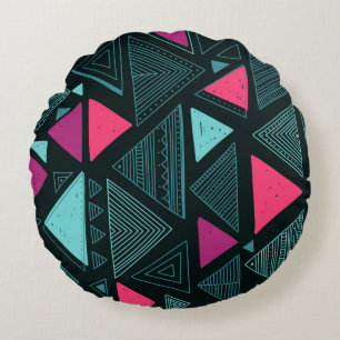 Vintage seamless pattern with ethnic tribal boho t round cushion