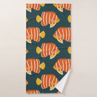 Vintage seamless pattern with fish. Creative desig Bath Towel