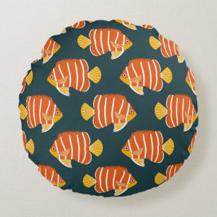 Vintage seamless pattern with fish. Creative desig Round Cushion