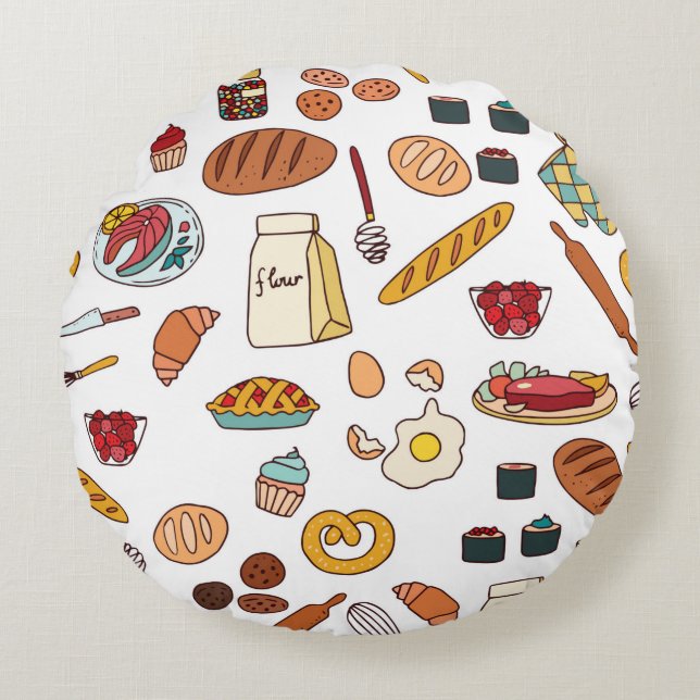 vintage seamless pattern with food. round cushion (Front)