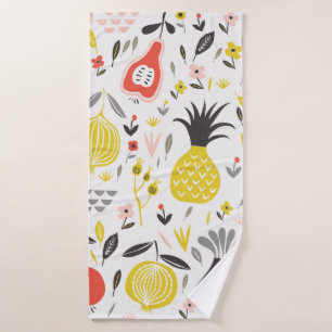 vintage seamless pattern with fruits, flowers and bath towel